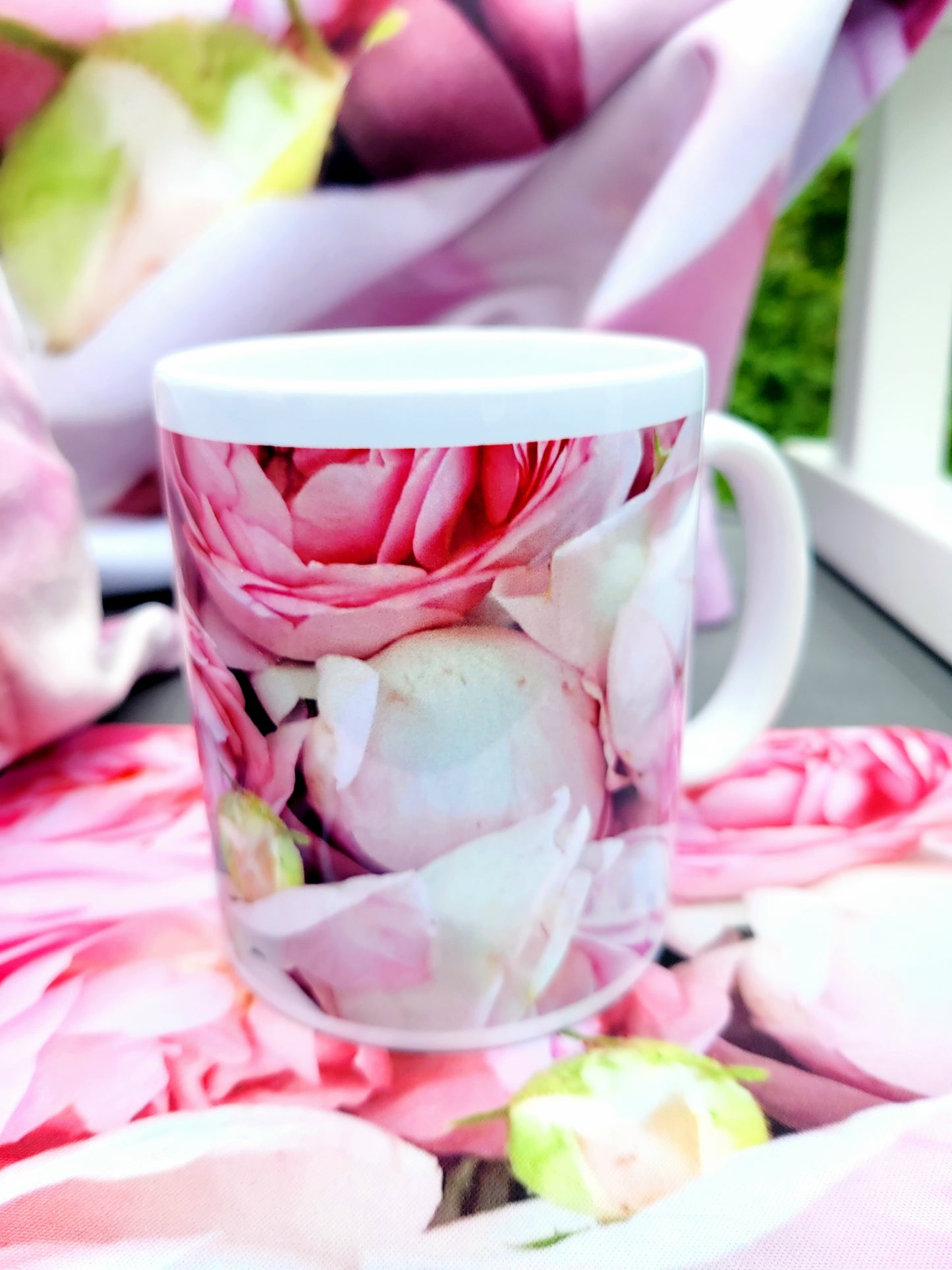 Set of mousepad, cushion and cup ´Enchanting blush´