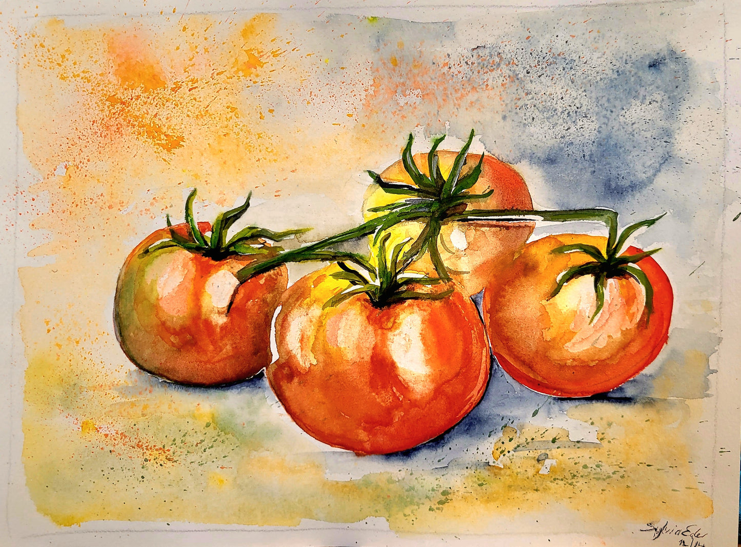 Watercolor, ´Bunch of tomatoes´, 24x32cm