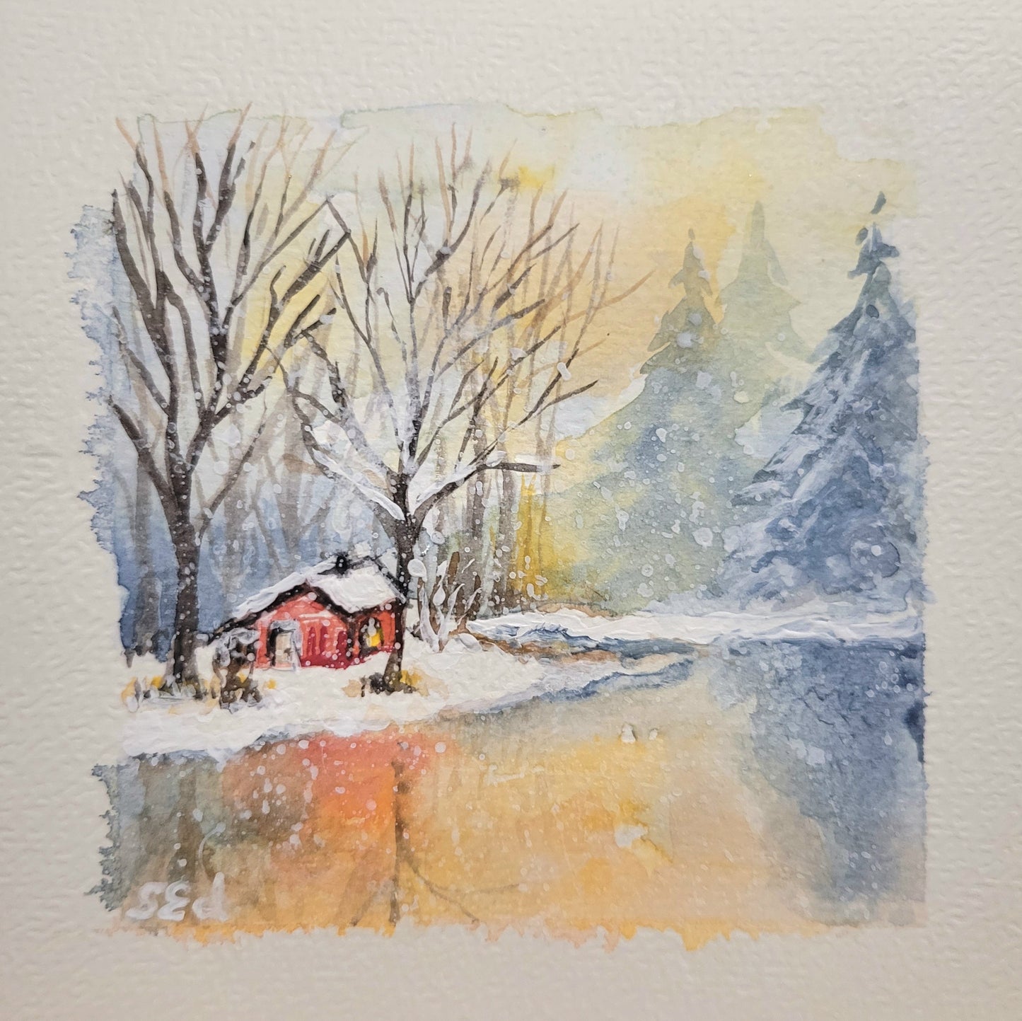 Watercolor Winter retreat, 12x12cm