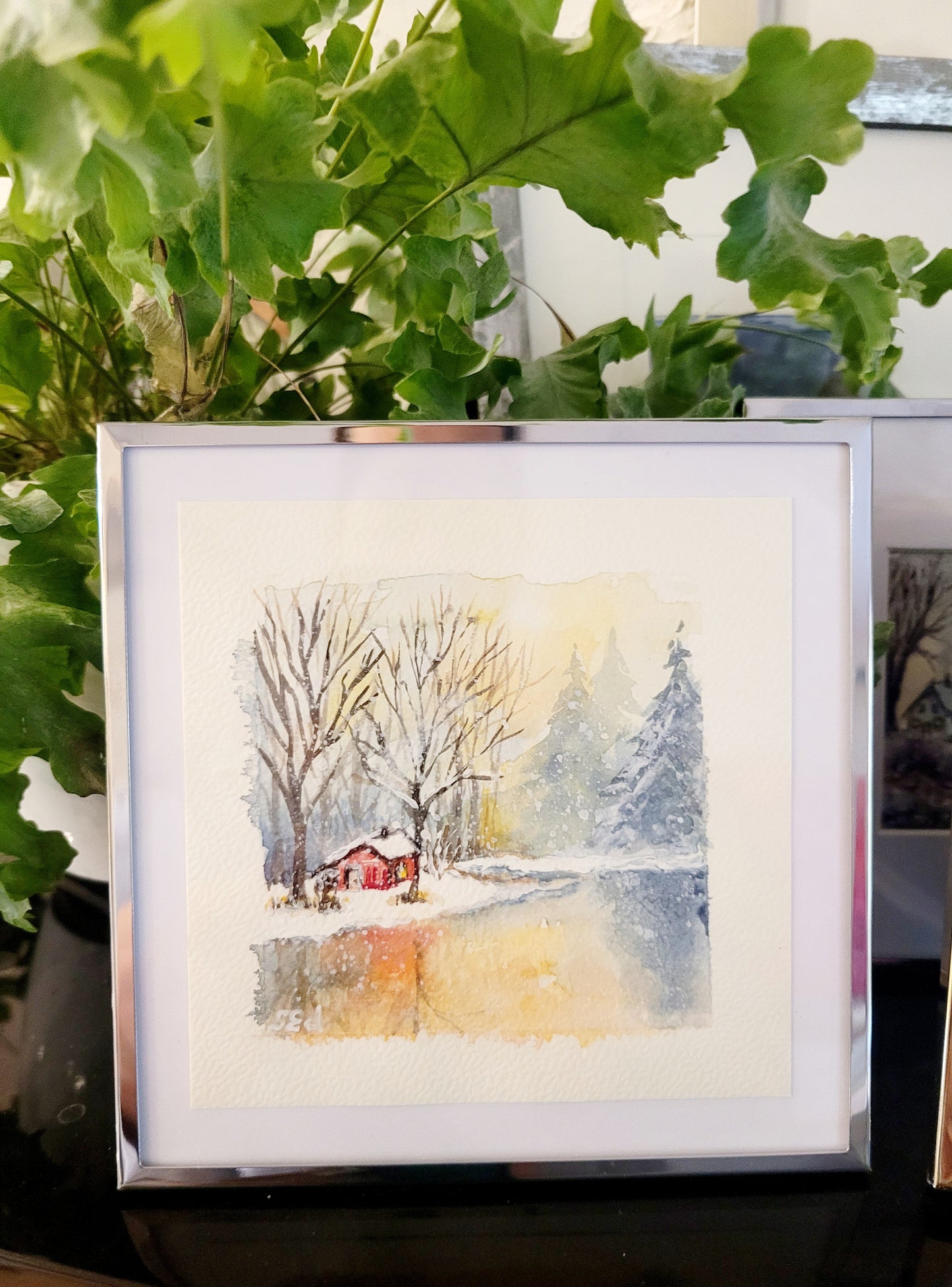 Watercolor Winter retreat, 12x12cm