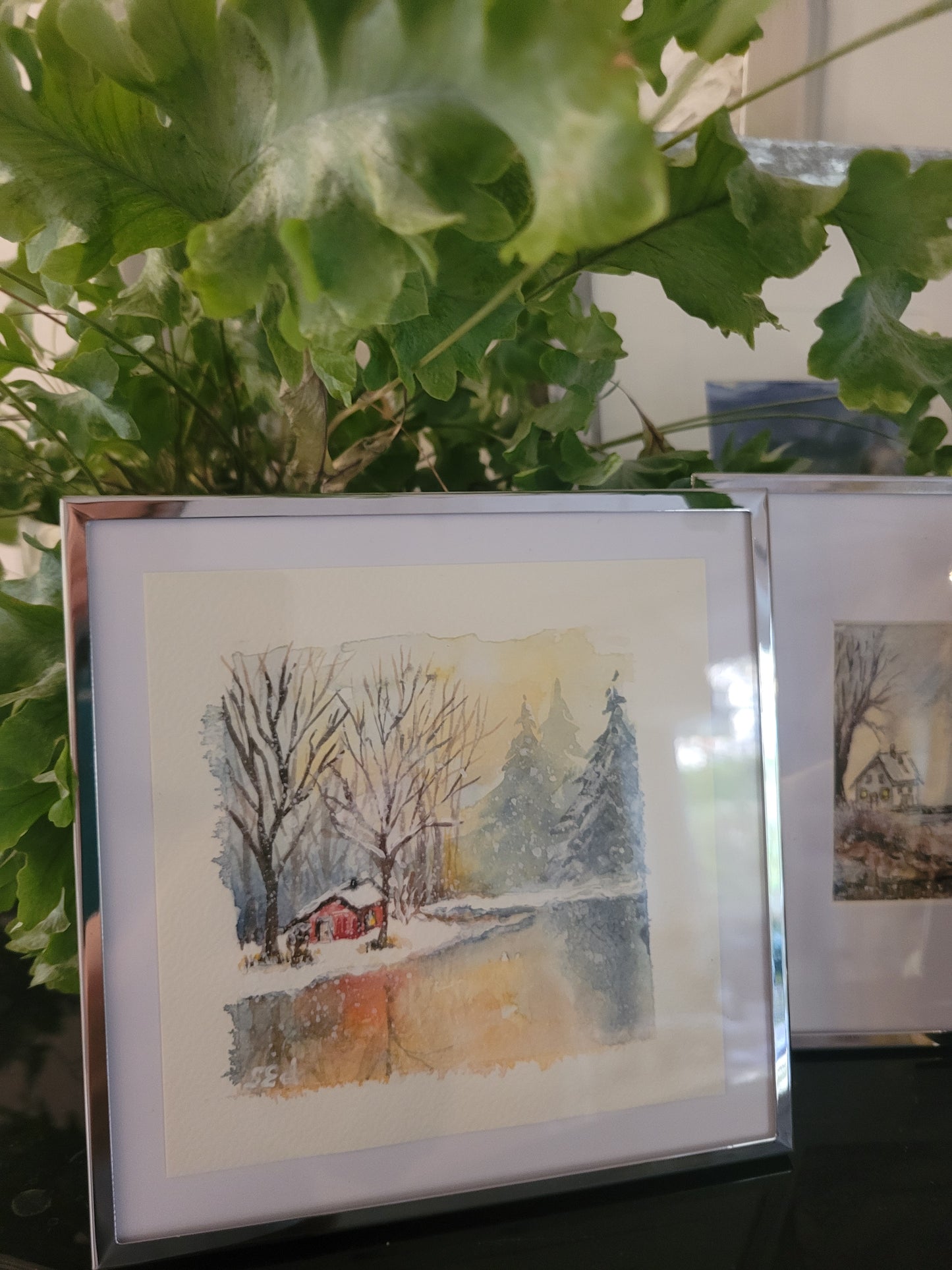 Watercolor Winter retreat, 12x12cm