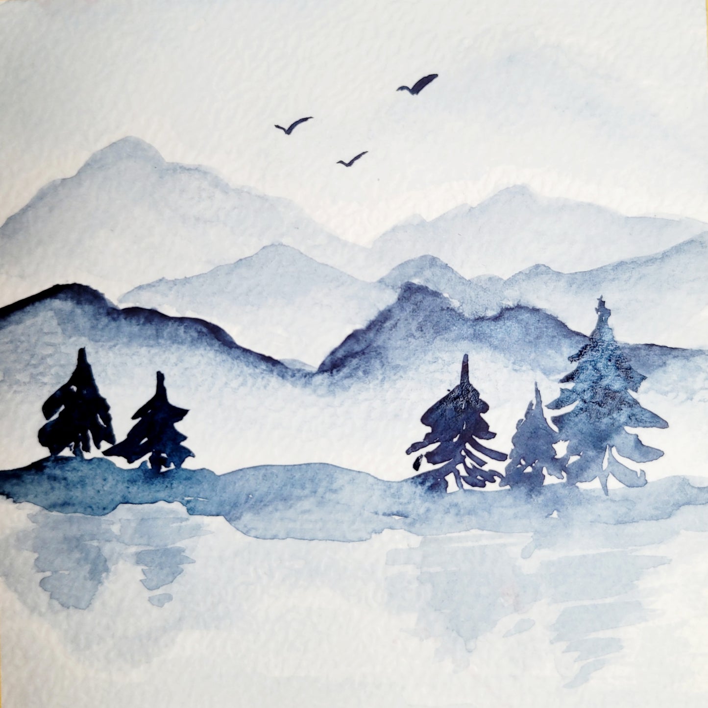 Watercolor ´Blue landscape´, 12x12cm