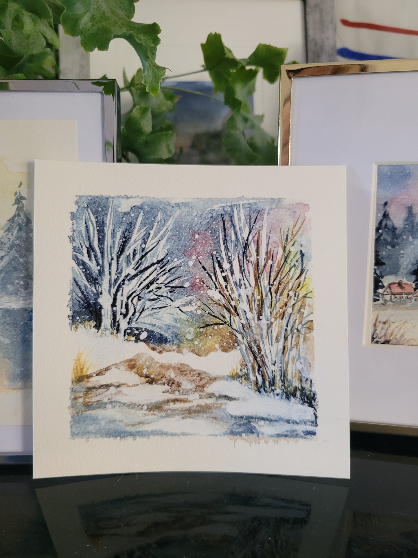 Watercolor ´Dreaming of winter walks´, 12x12cm