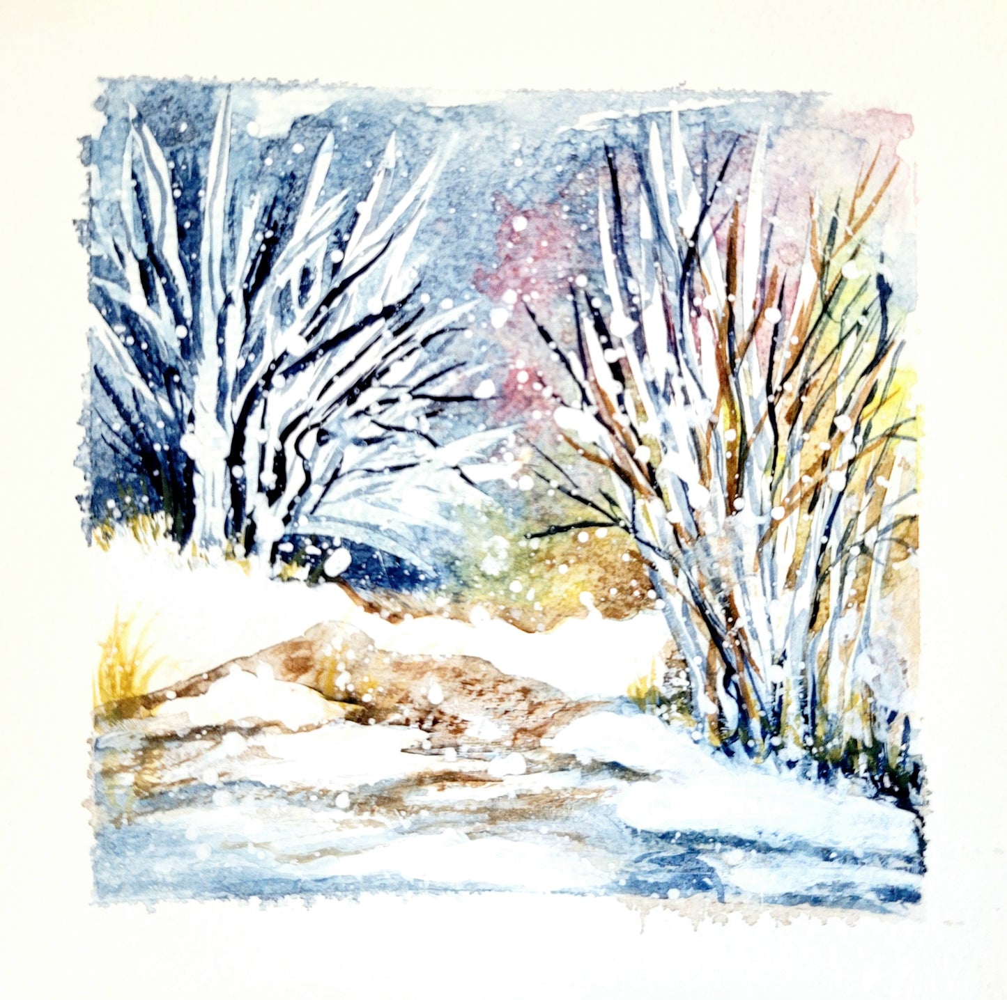 Watercolor ´Dreaming of winter walks´, 12x12cm