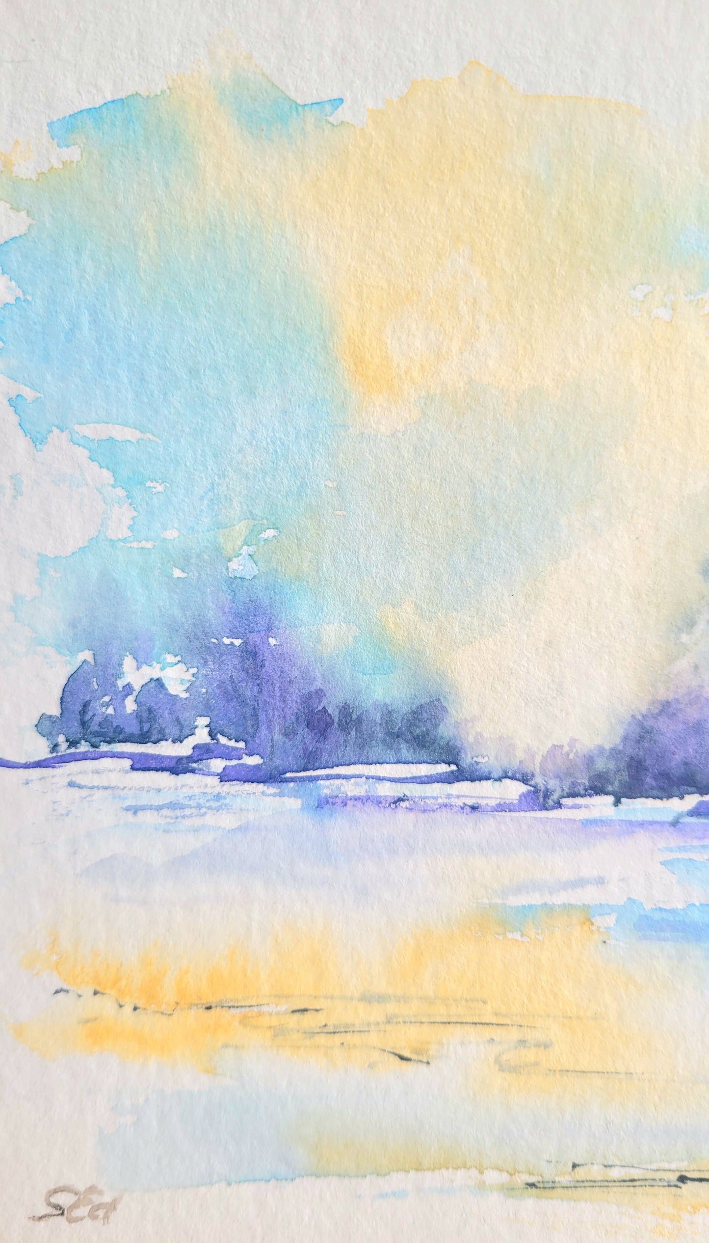 Watercolor ´Winter magic at the frozen lake´  15x18cm