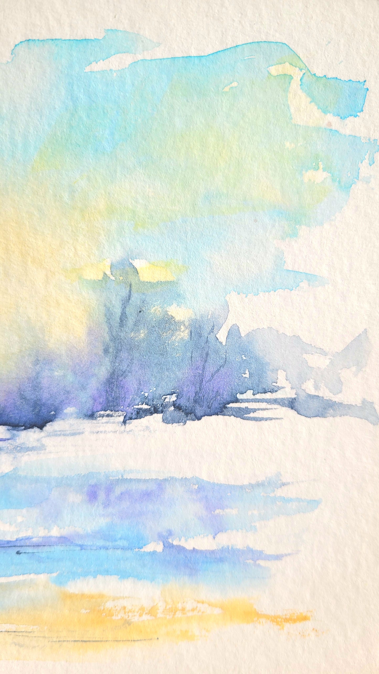 Watercolor ´Winter magic at the frozen lake´  15x18cm