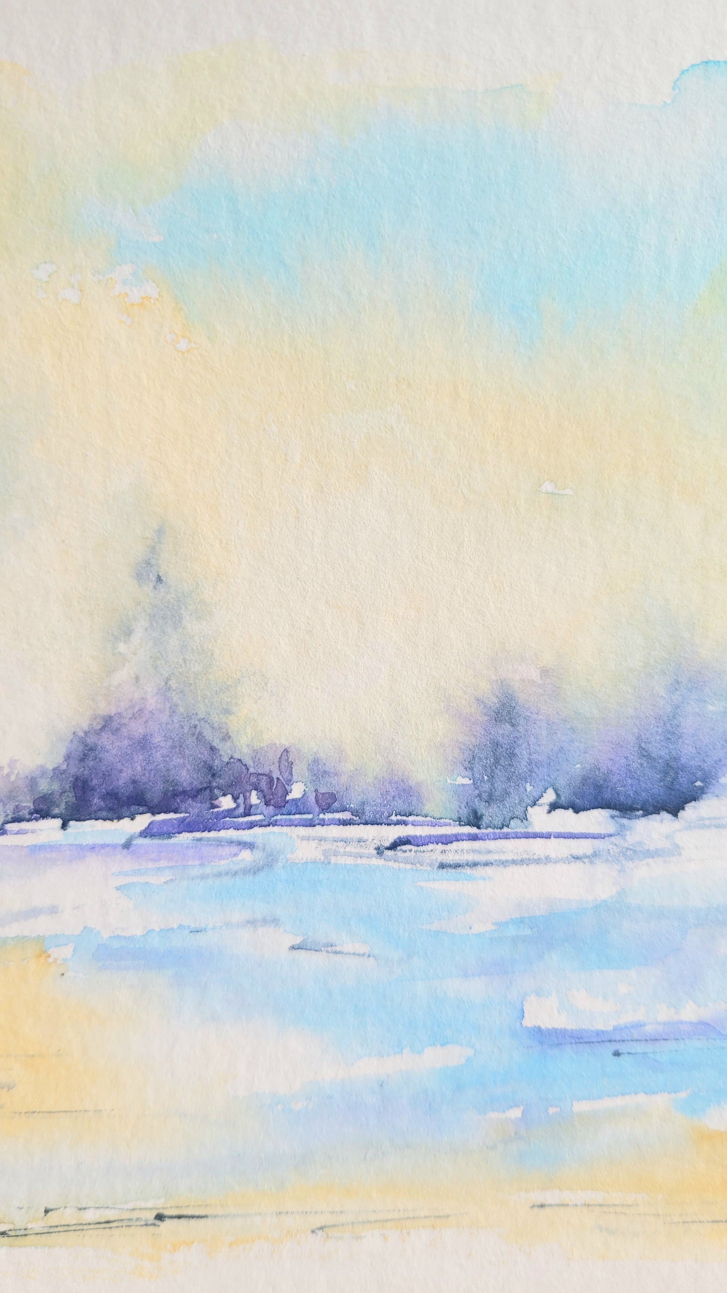 Watercolor ´Winter magic at the frozen lake´  15x18cm