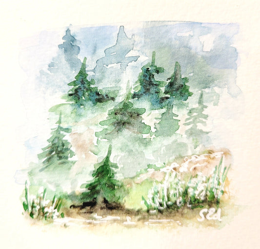 Misty fir trees, 10x10cm