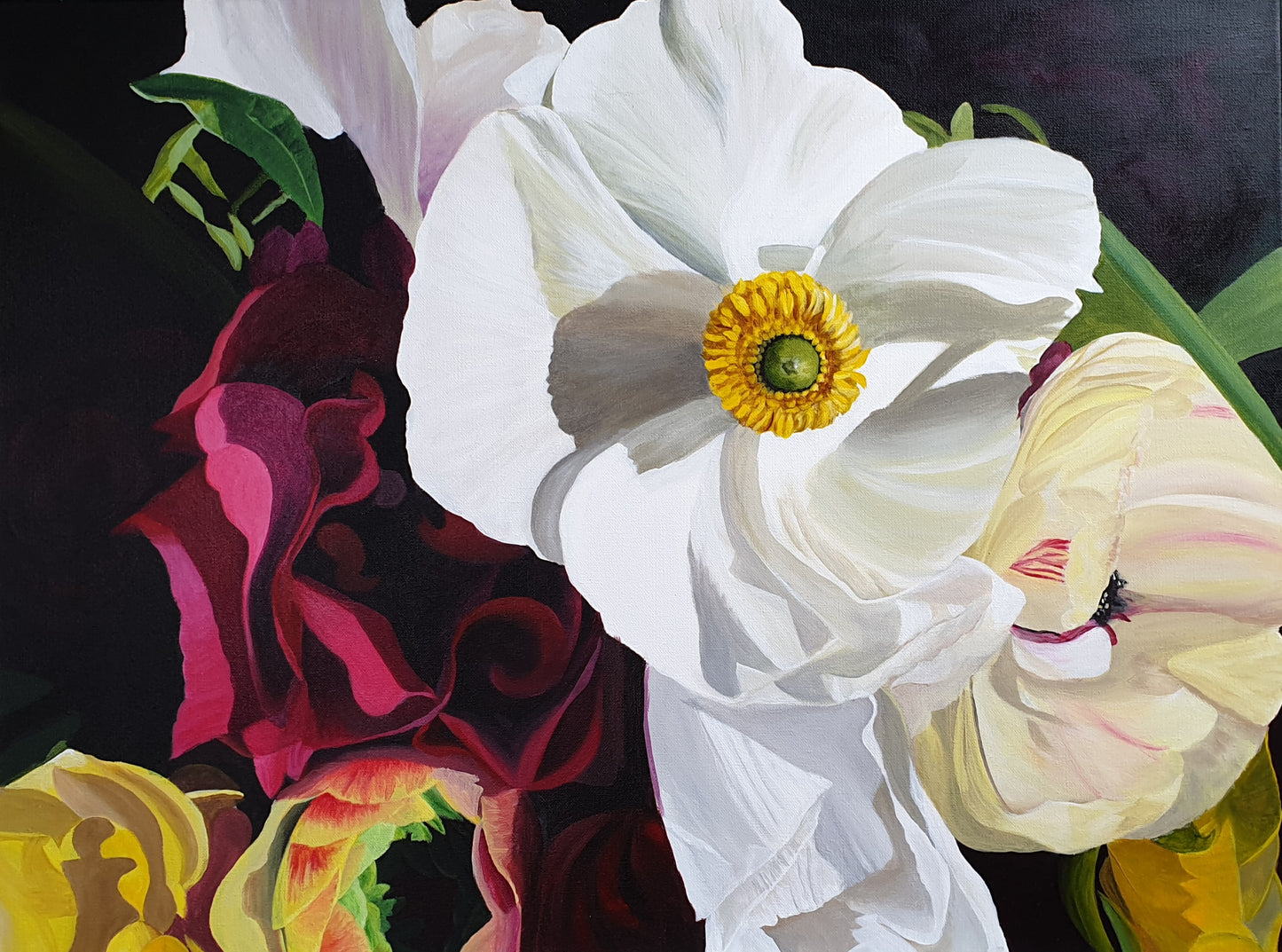 Ranunculus and roses, 60x80 cm