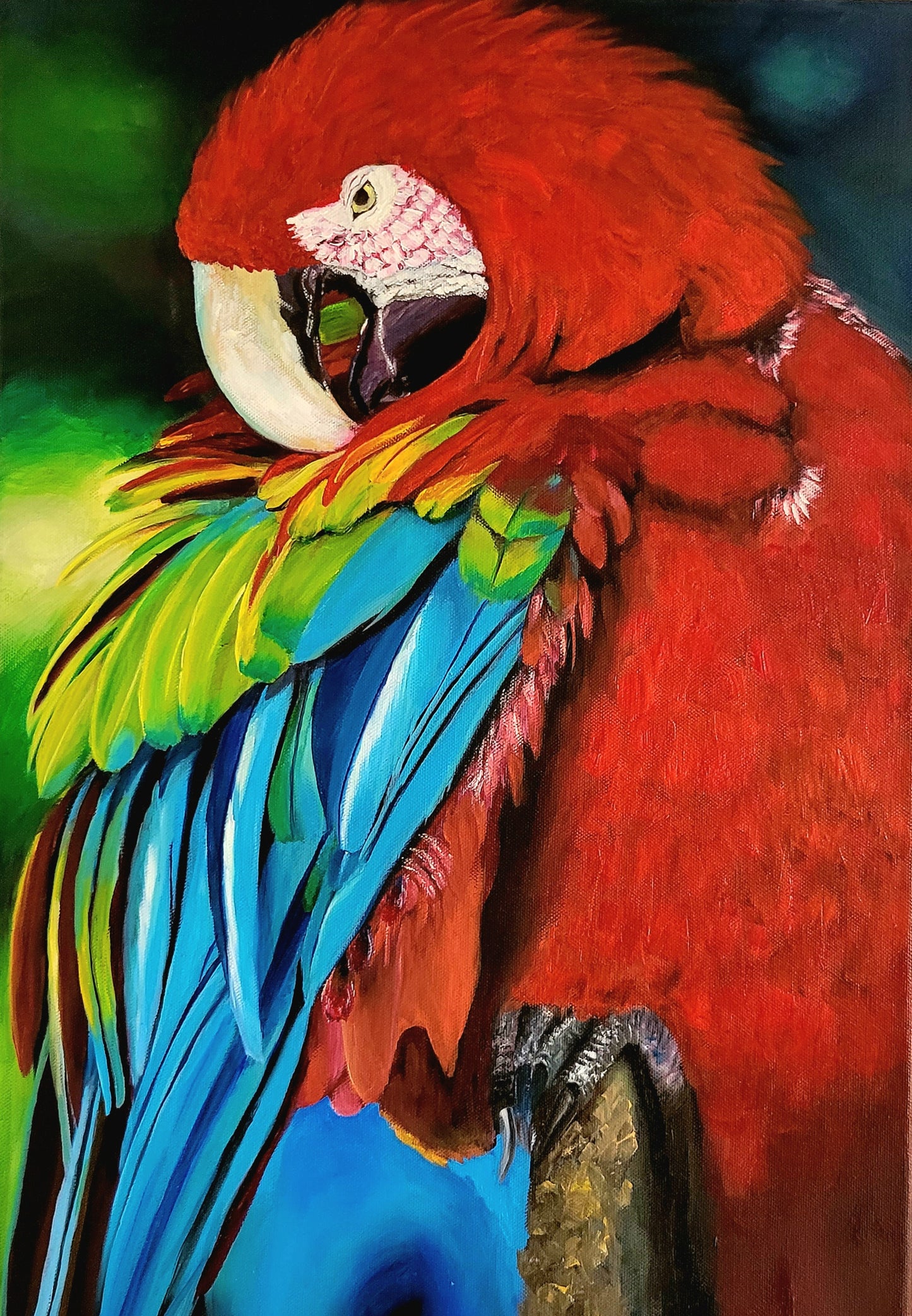 Exotic Ara parrot, oil painting, 60x40cm