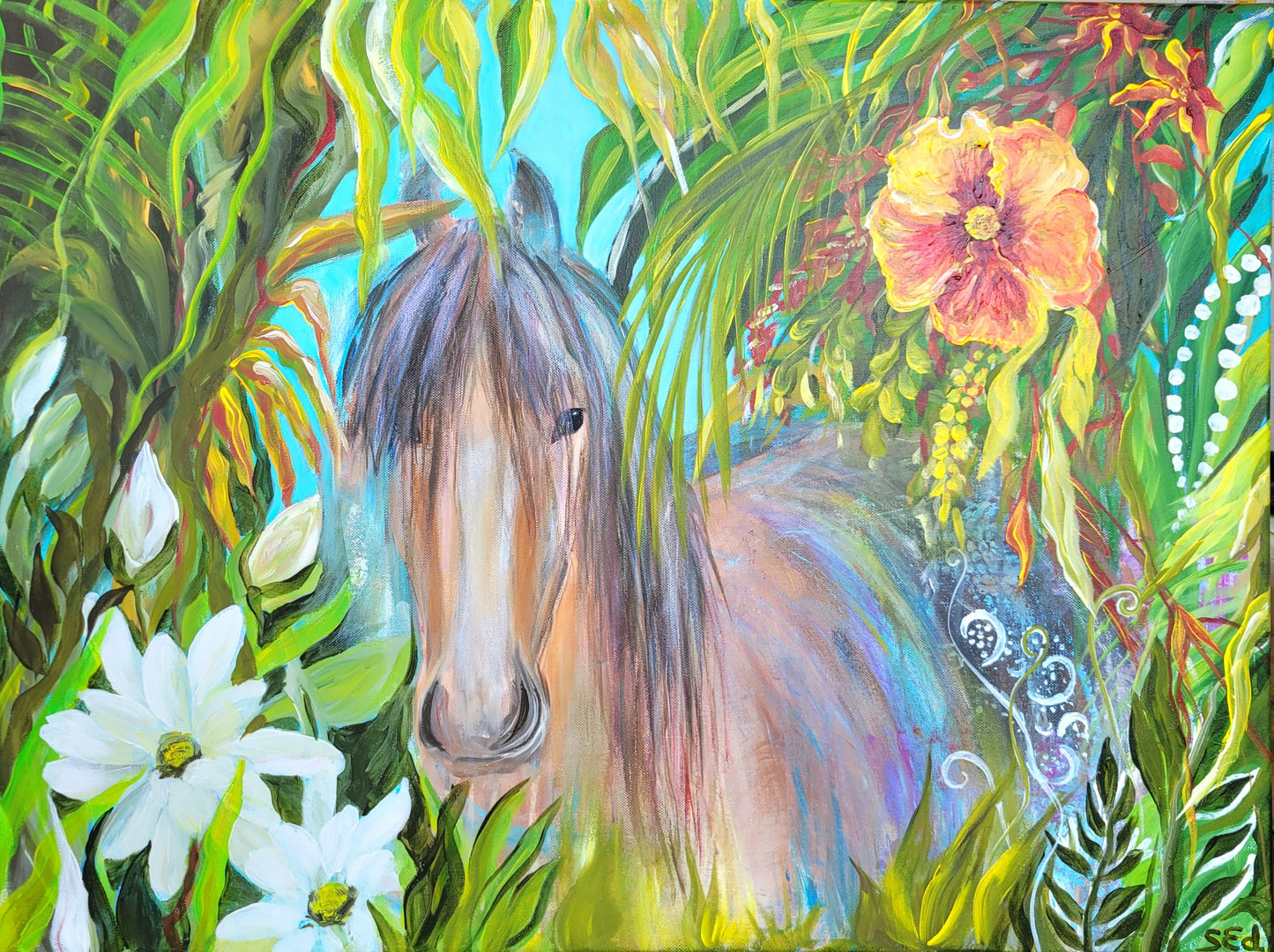 Horse looking into the jungle, 60x80 cm