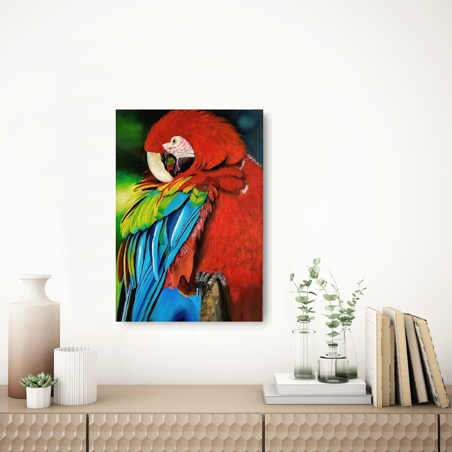 Exotic Ara parrot, oil painting, 60x40cm