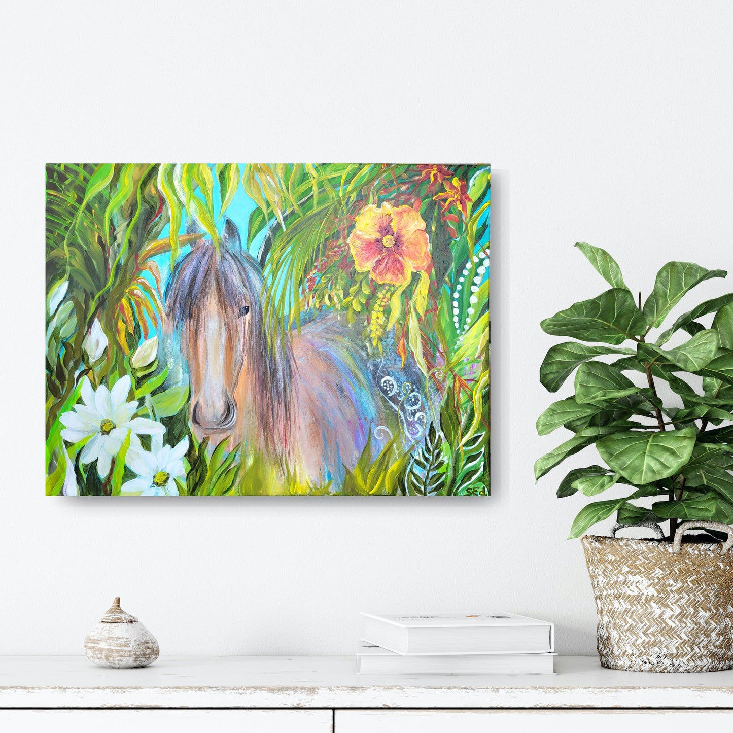 Horse looking into the jungle, 60x80 cm