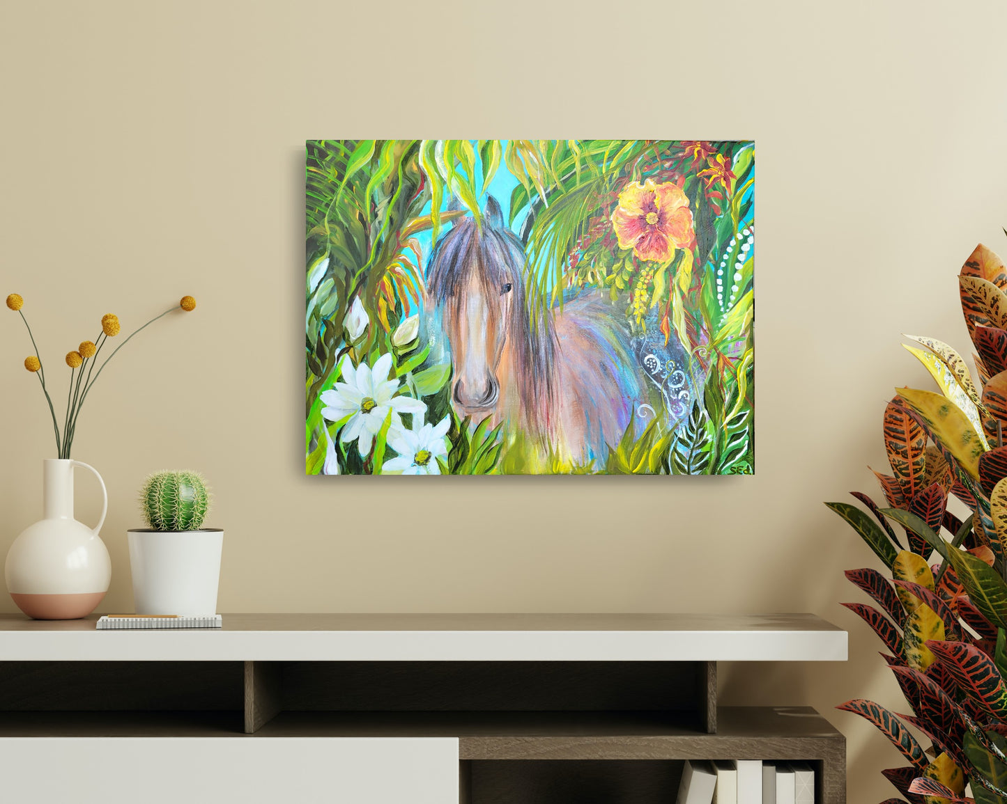 Horse looking into the jungle, 60x80 cm